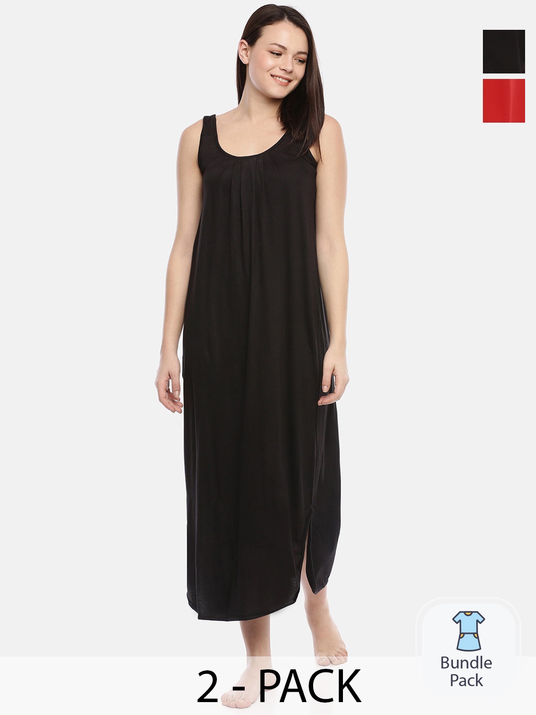 

GOLDSTROMS Pack Of 2 Sleeveless Pure Cotton Maxi Nightdress, Black