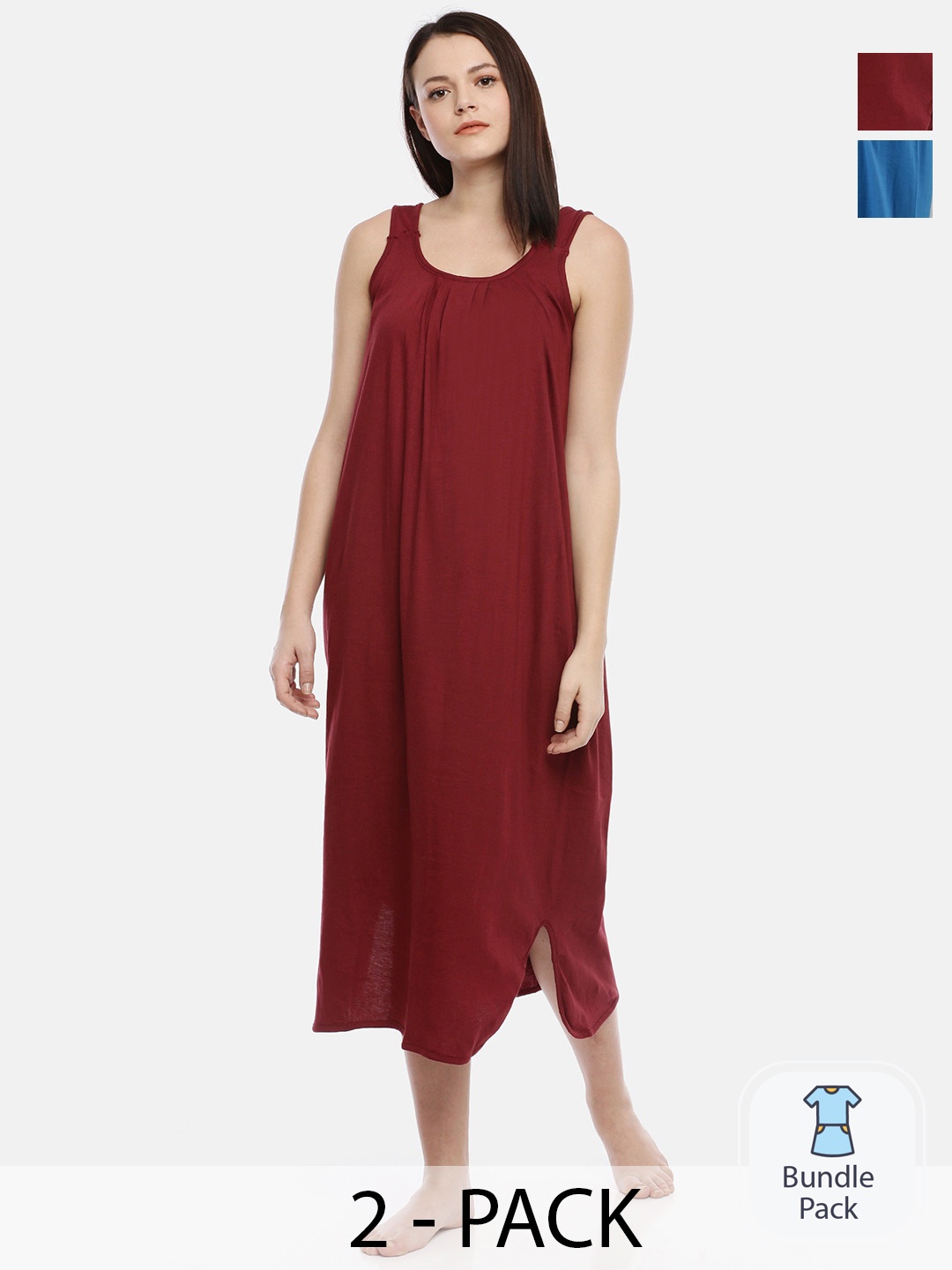 

GOLDSTROMS Pack Of 2 Sleeveless Pure Cotton Maxi Nightdress, Maroon