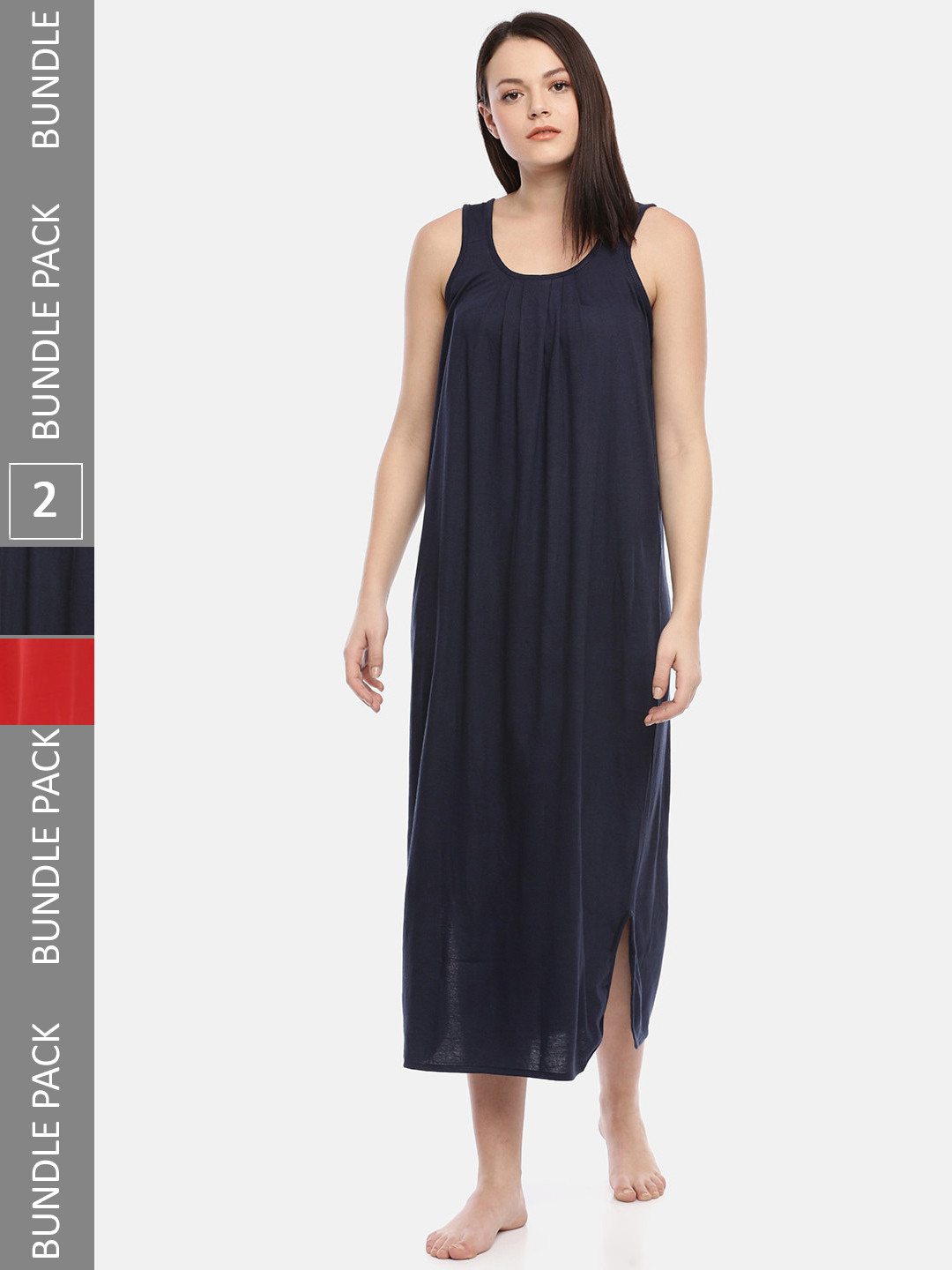 

GOLDSTROMS Pack Of 2 Sleeveless Pure Cotton Maxi Nightdress, Navy blue