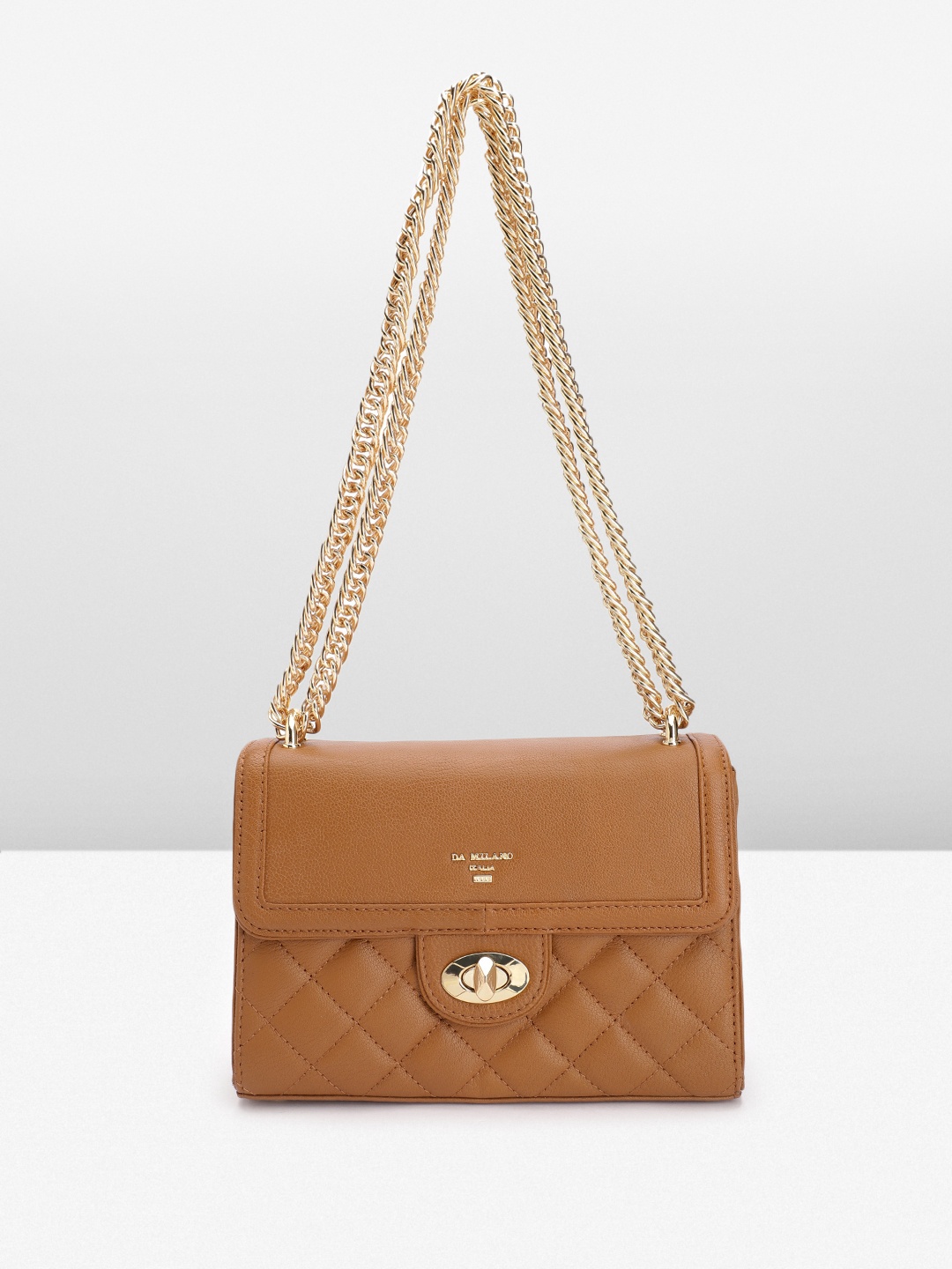 

Da Milano Leather Structured Quilted Shoulder Bag, Tan