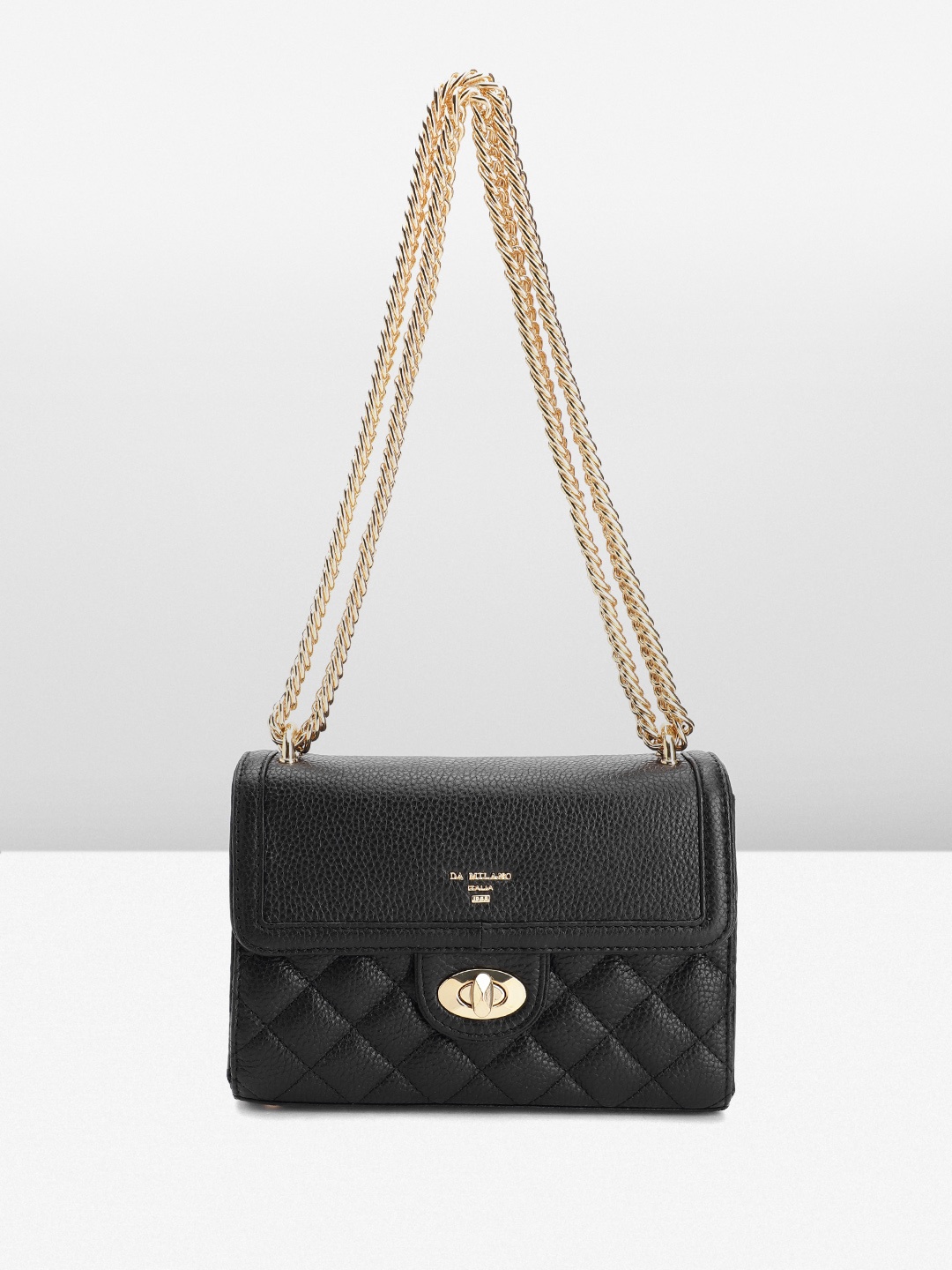 

Da Milano Leather Structured Shoulder Bag with Quilted Detail, Black