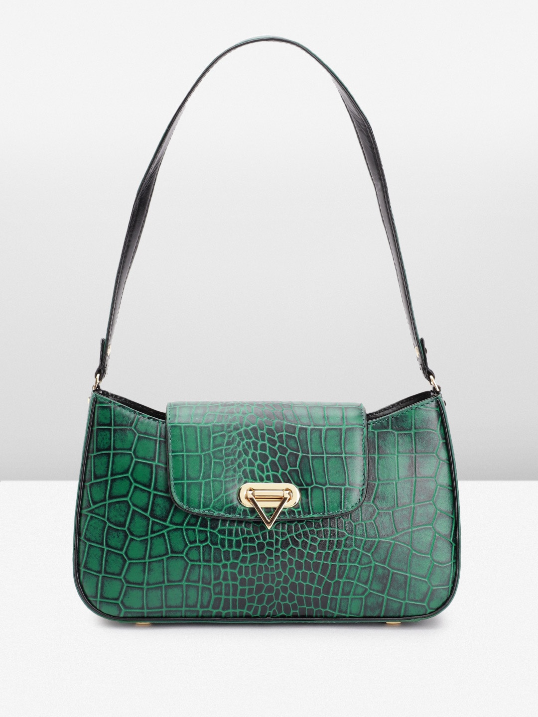 

Da Milano Croc-Textured Leather Structured Shoulder Bag, Green
