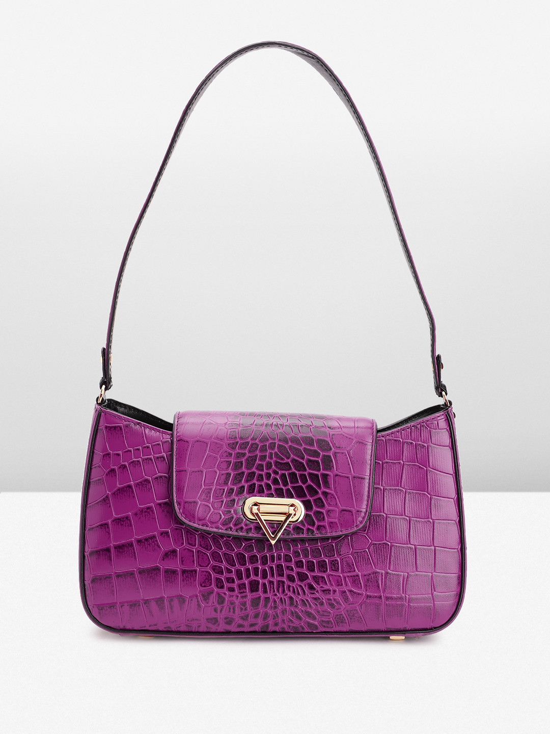 

Da Milano Croc-Textured Leather Structured Baguette Bag, Purple