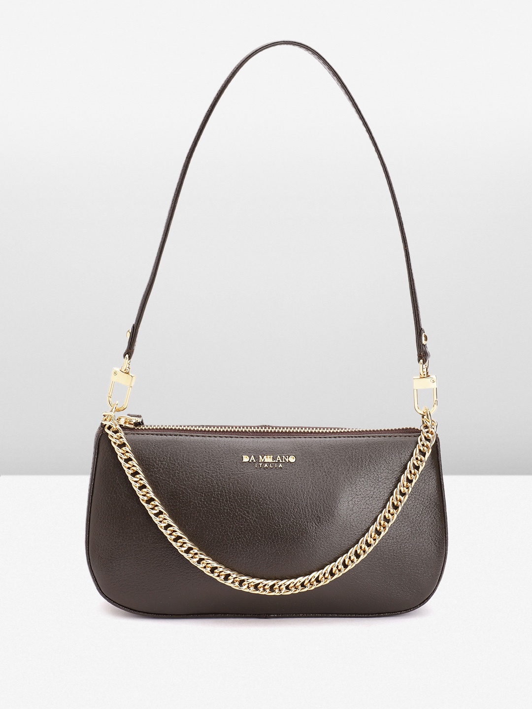 

Da Milano Leather Structured Baguette Bag, Coffee brown