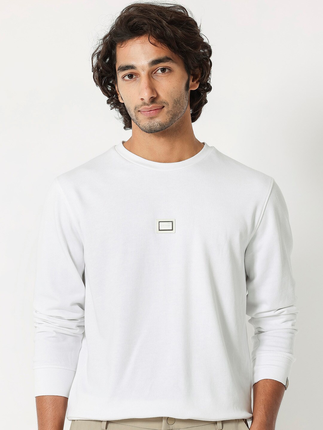 

RARE RABBIT Men Glitch Round Neck Sweatshirt, White