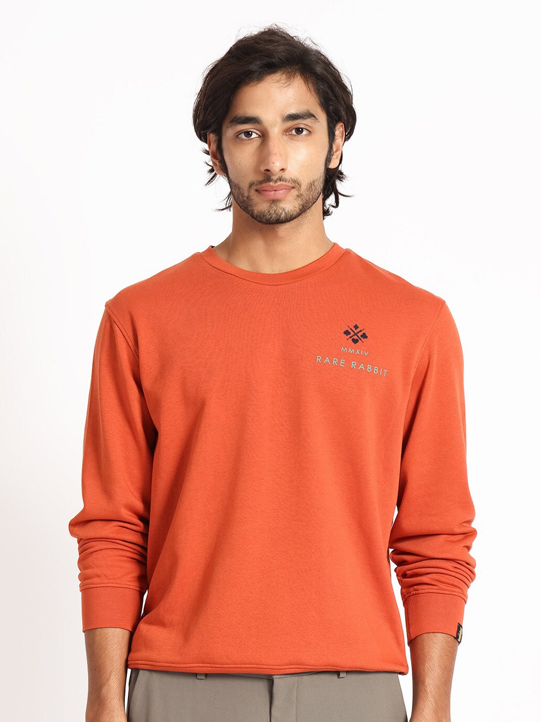 

RARE RABBIT Men Cerdon Graphic Print Round Neck Sweatshirt, Rust