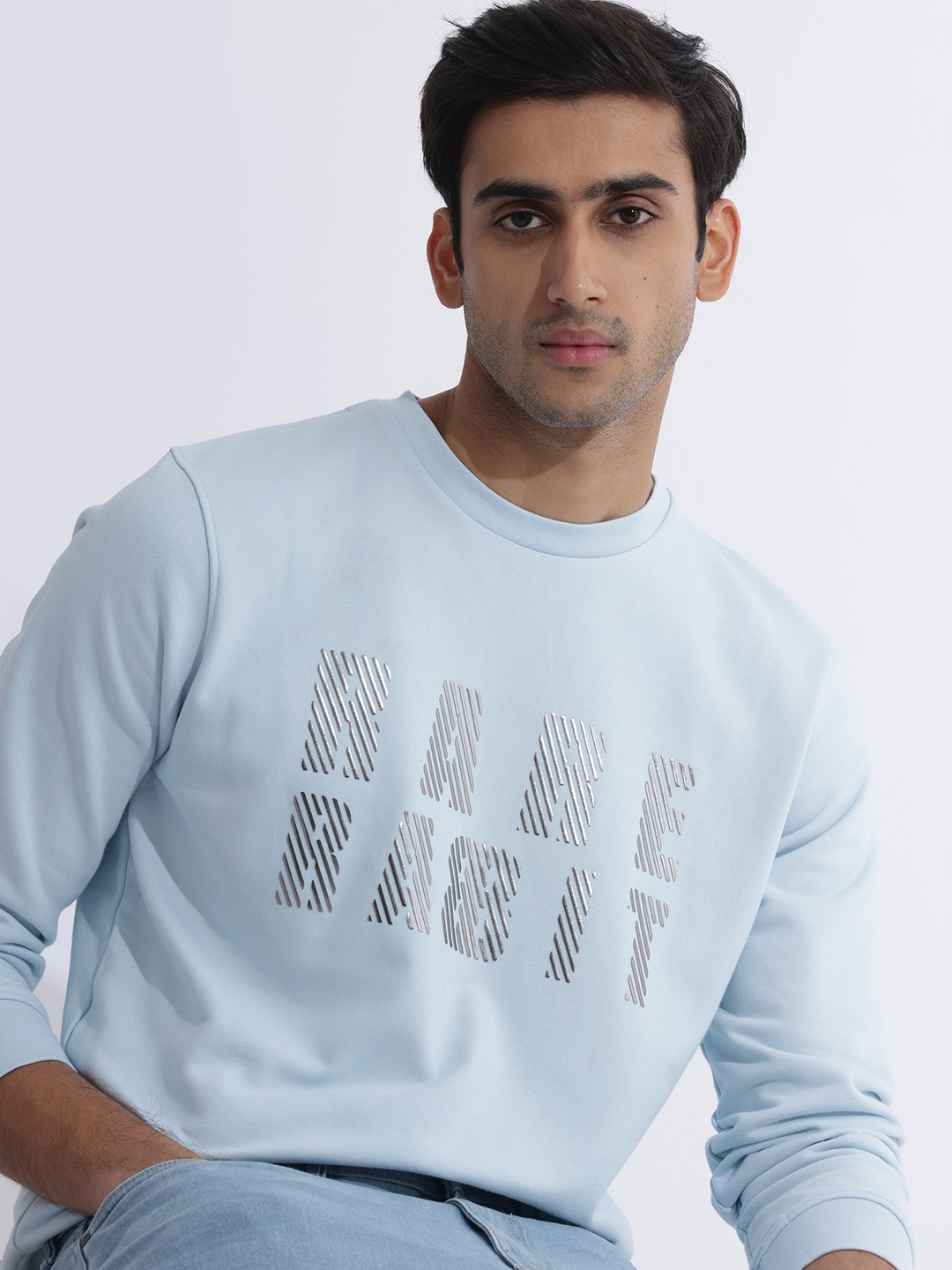 

RARE RABBIT Men Marcia Brand Logo Printed Sweatshirt, Blue