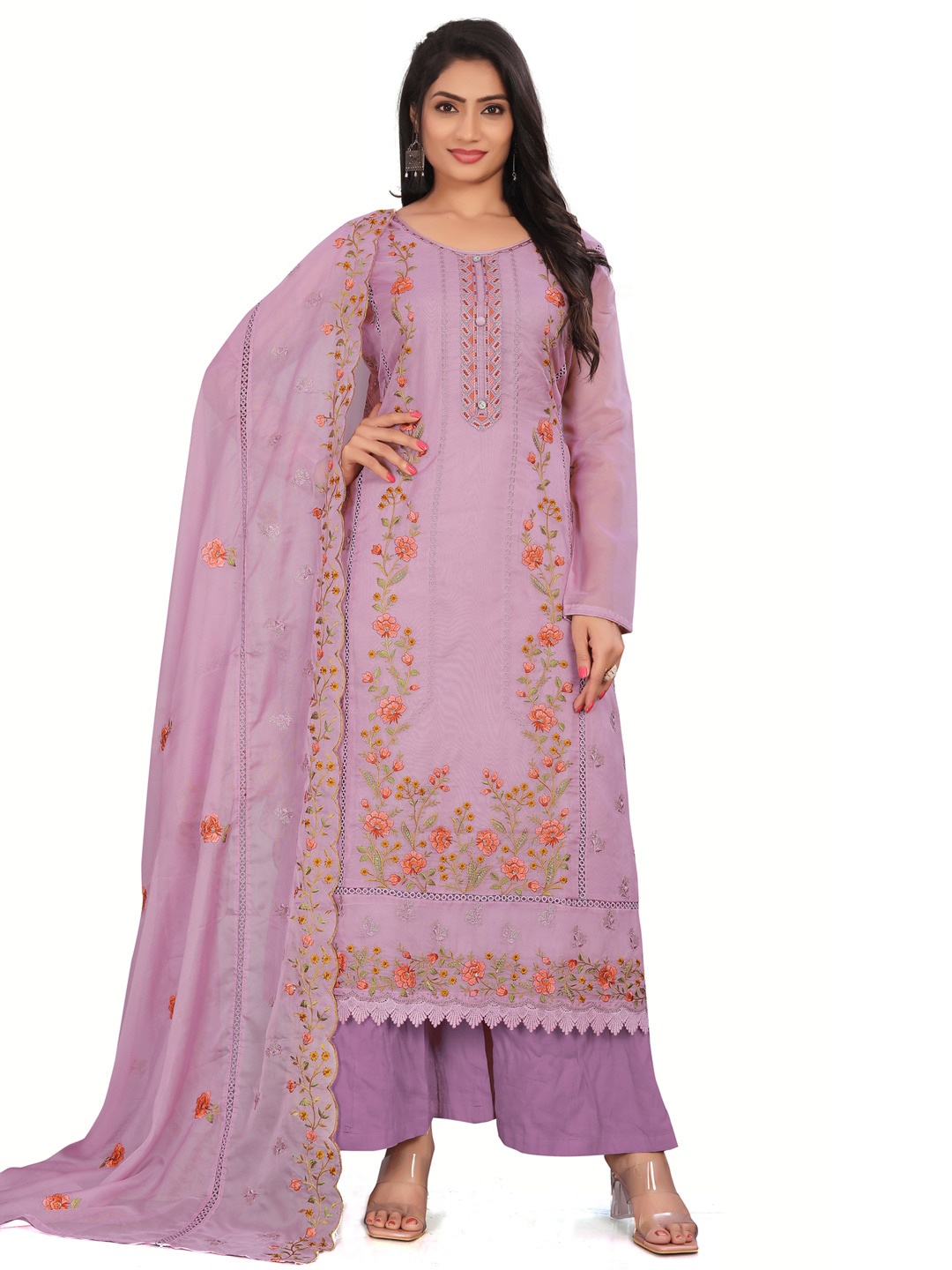 

Stylee LIFESTYLE Floral Embroidered Organza Unstitched Dress Material, Mauve