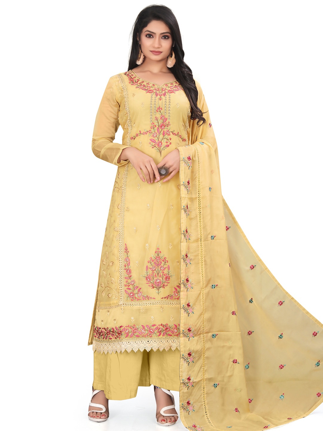 

Stylee LIFESTYLE Floral Embroidered Unstitched Dress Material, Yellow