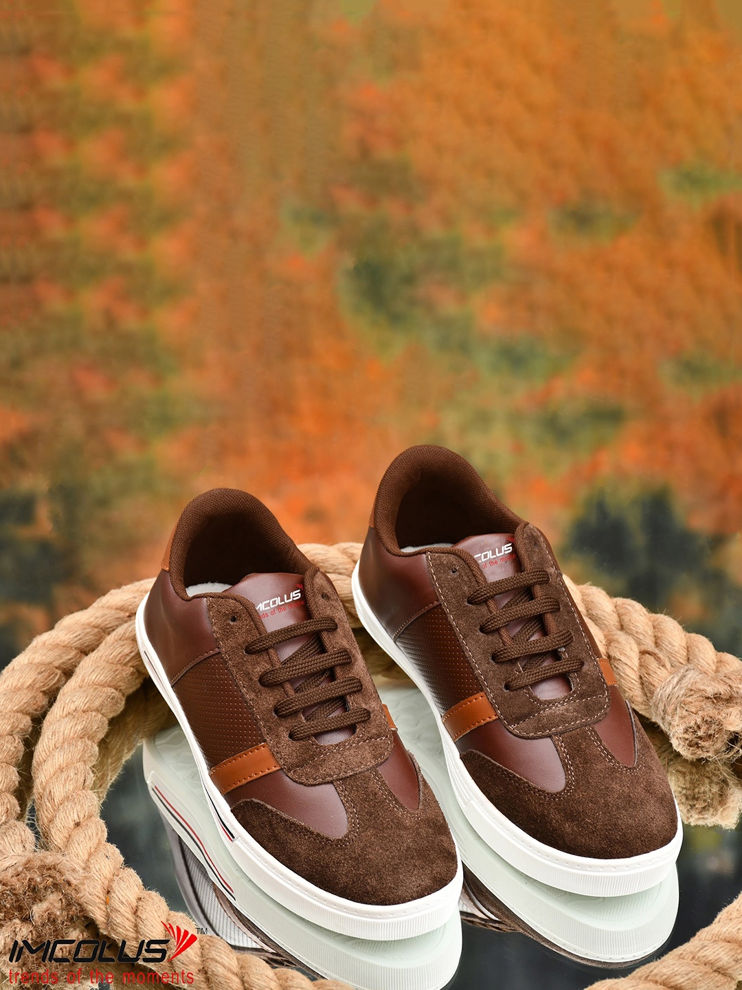 

IMCOLUS Men Suede Lightweight Contrast Sole Sneakers, Brown