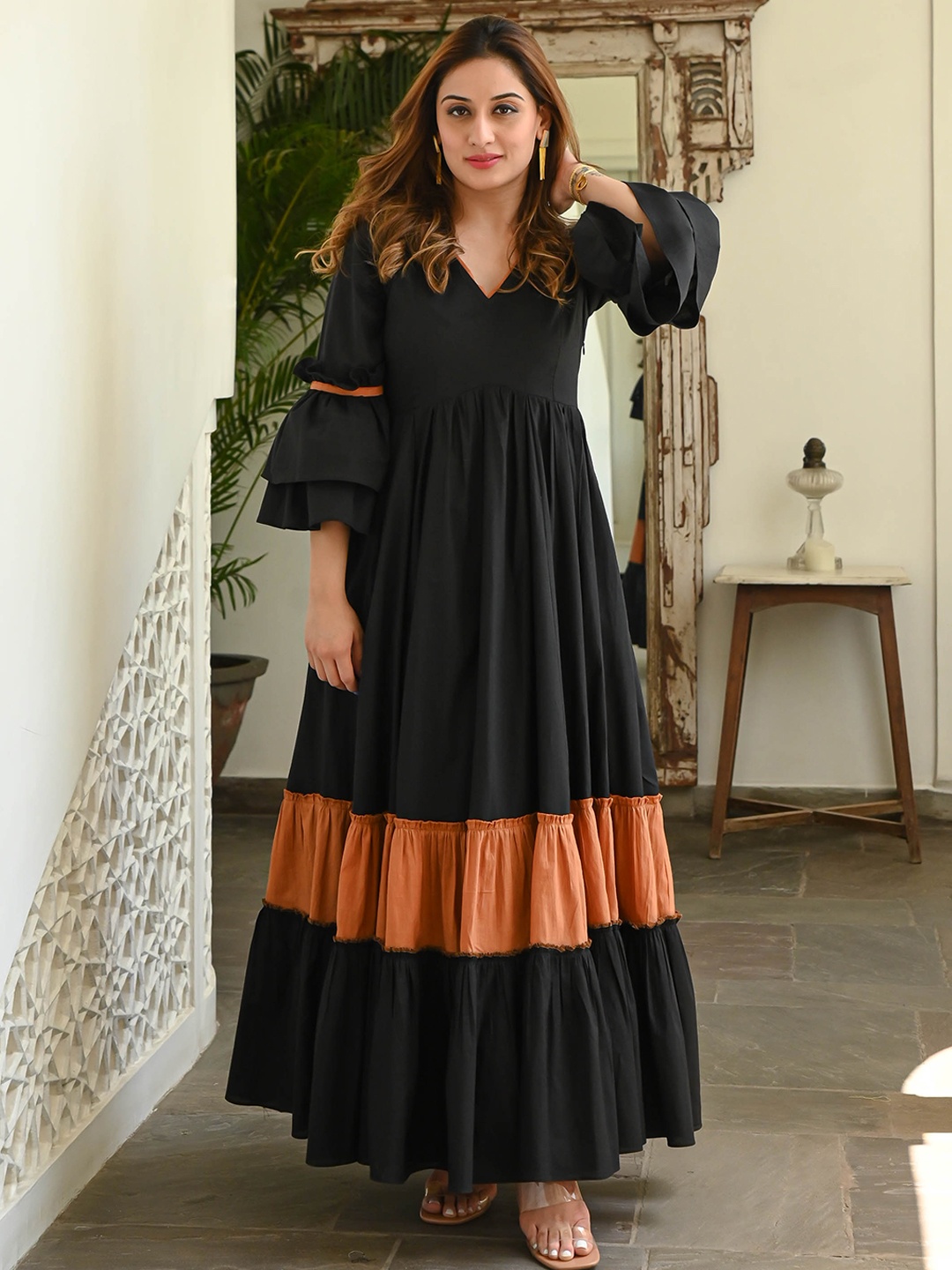 

Bunaai Pure Cotton Tiered Maxi Dresses, Black