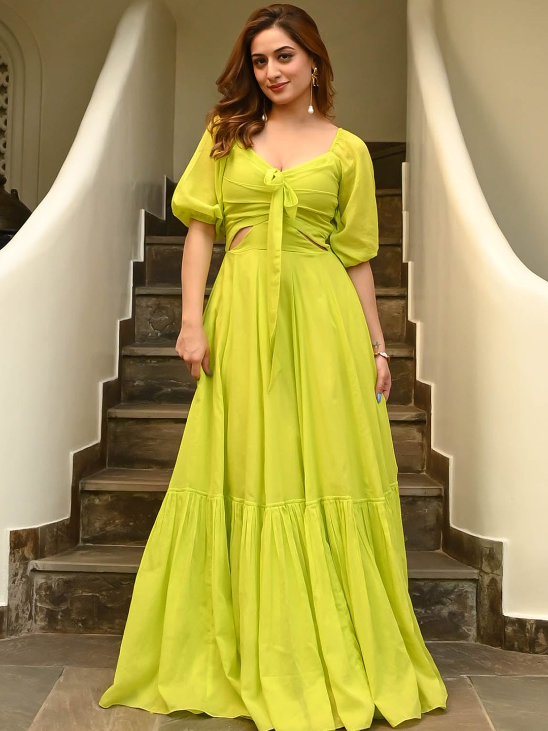 

Bunaai Cotton Fit & Flared Ethnic Dress, Green