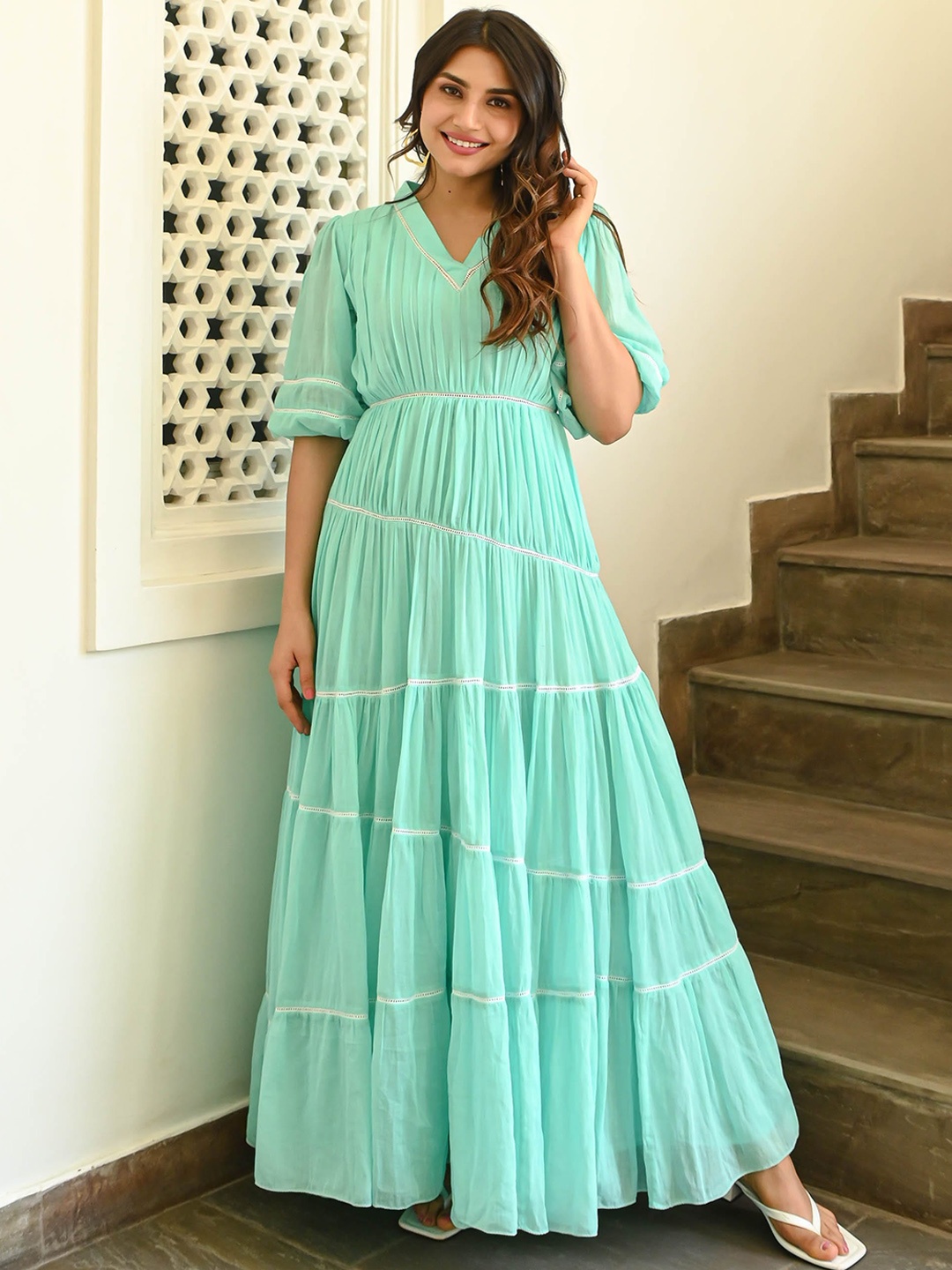 

Bunaai Cotton Fit & Flared Ethnic Dress, Blue