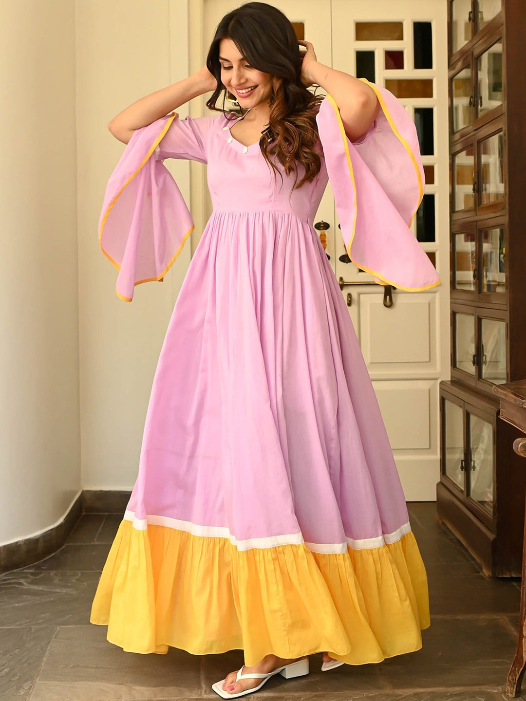 

Bunaai Cotton Fit & Flared Ethnic Dress, Lavender