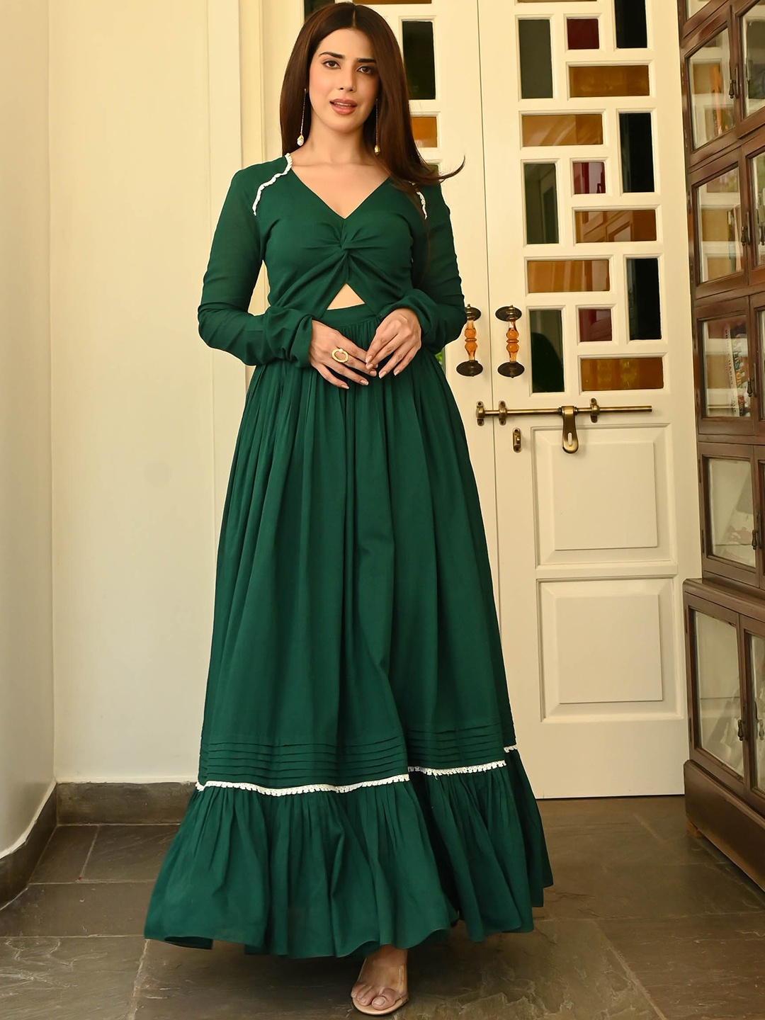 

Bunaai Cotton Fit & Flared Ethnic Dress, Green