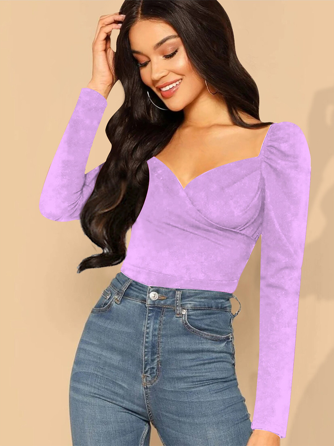 

Dream Beauty Fashion Sweetheart Neck Puff Sleeves Top, Purple
