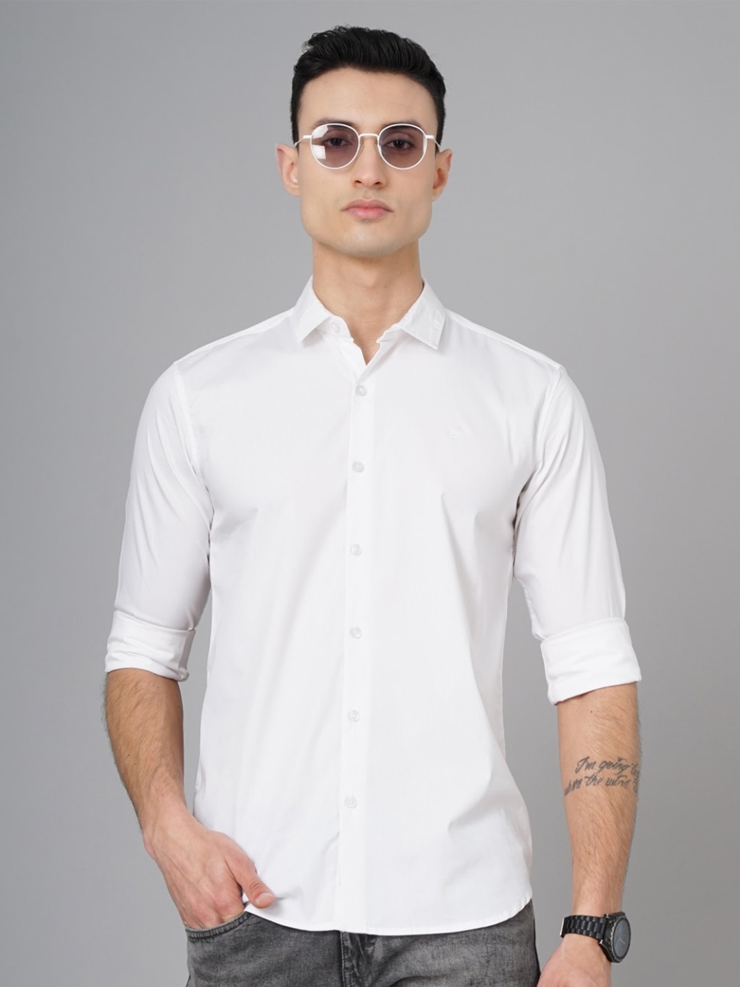 

PAUL STREET Standard Slim Fit Spread Collar Casual Shirt, White