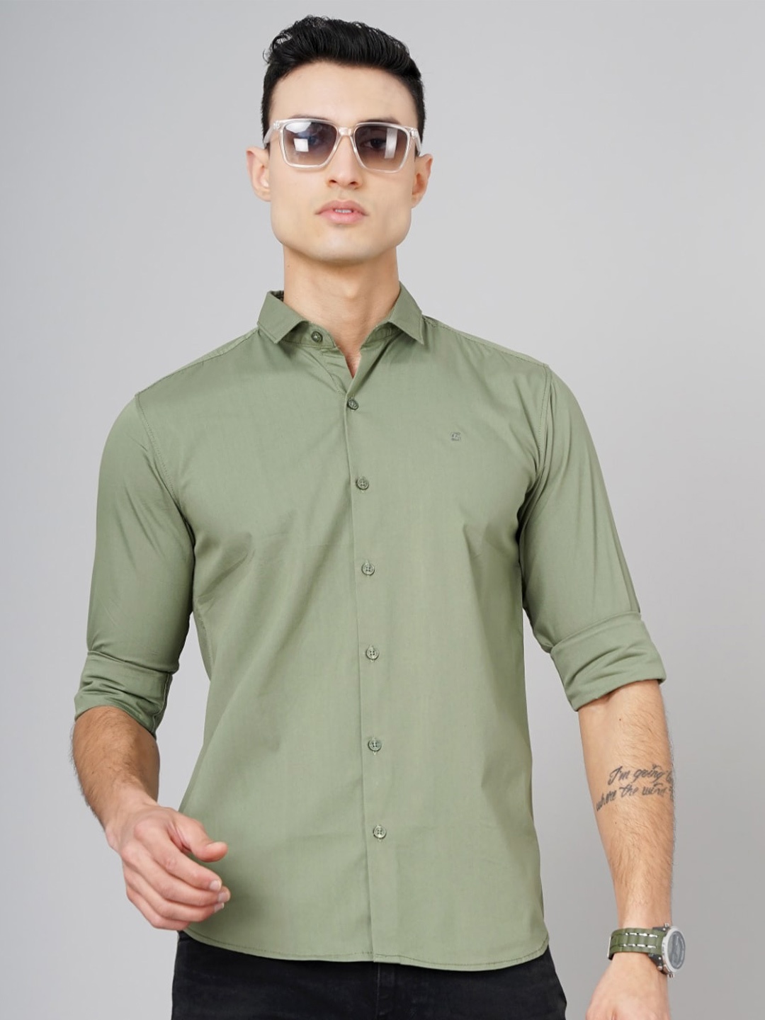 

PAUL STREET Standard Slim Fit Spread Collar Casual Shirt, Green