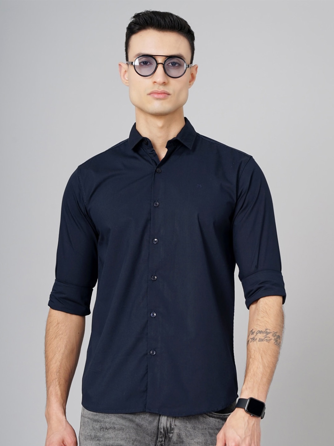 

PAUL STREET Standard Slim Fit Spread Collar Casual Shirt, Navy blue