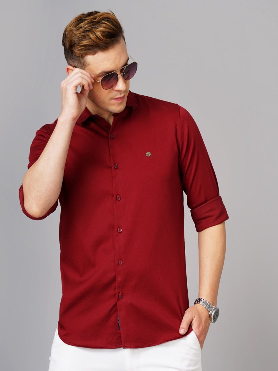 

PAUL STREET Standard Slim Fit Spread Collar Casual Shirt, Maroon