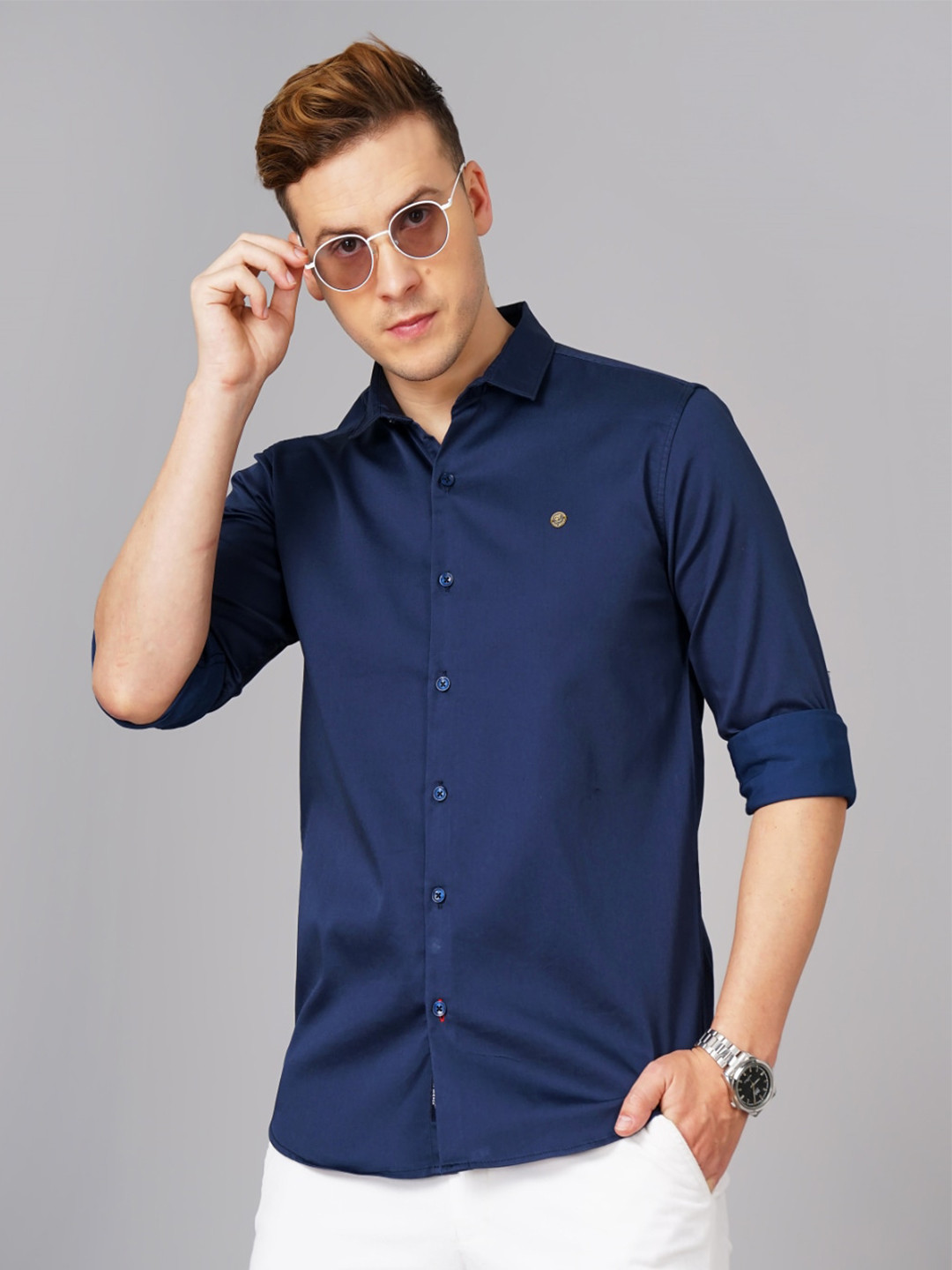

PAUL STREET Standard Slim Fit Spread Collar Casual Shirt, Navy blue
