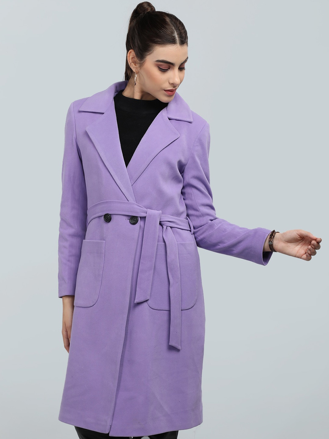 

Dlanxa Double Breasted Woolen Trench Coat, Lavender