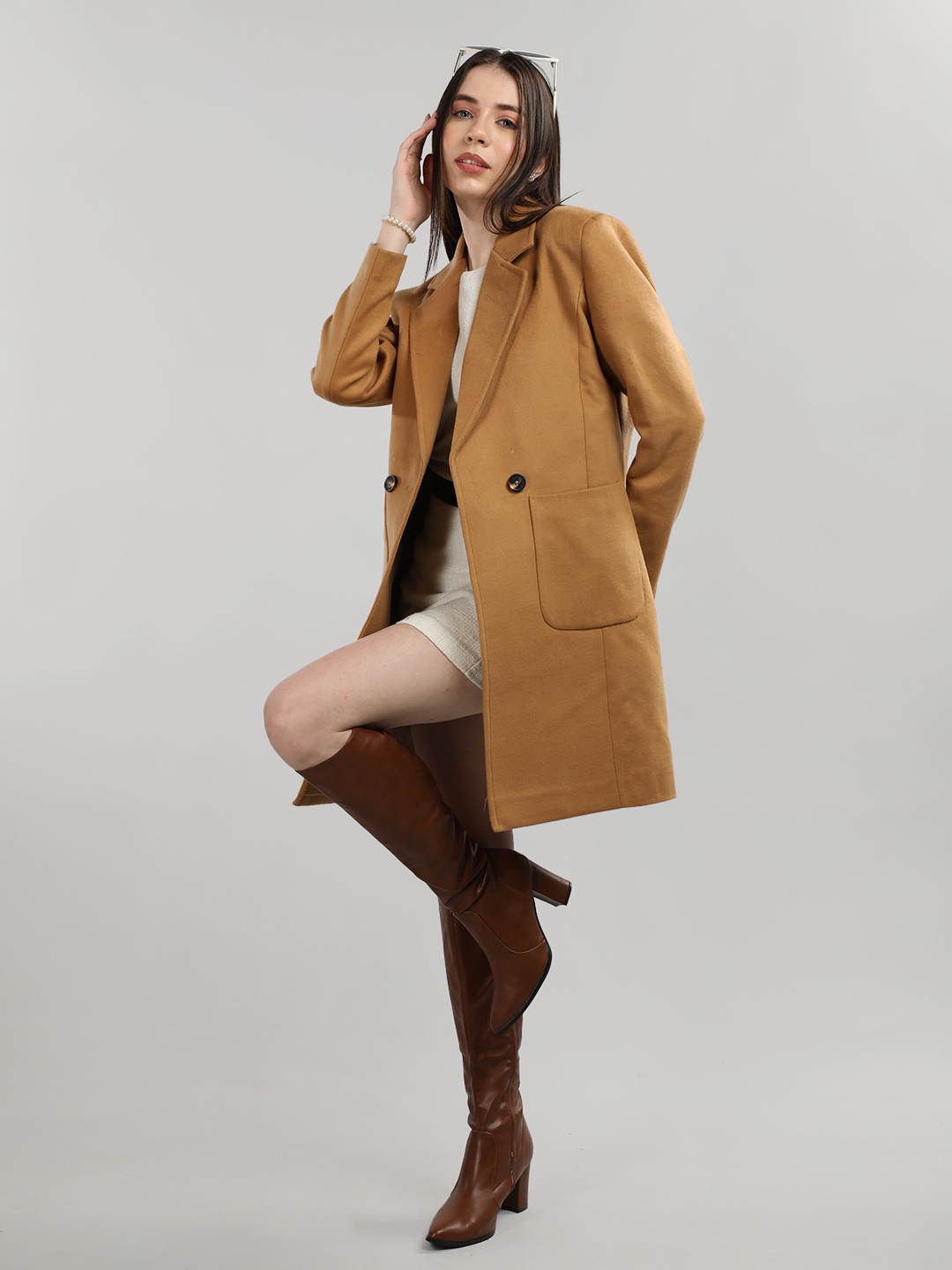 

Dlanxa Double Breasted Woolen Winter Overcoat, Camel brown