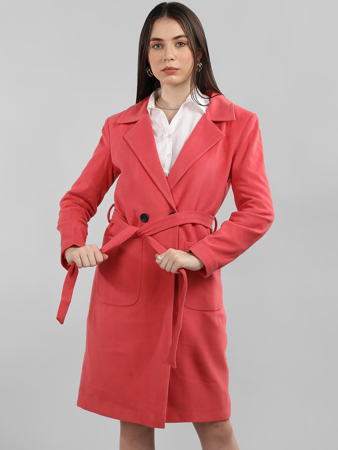 

Dlanxa Double Breasted Woolen Winter Trench Coats, Pink