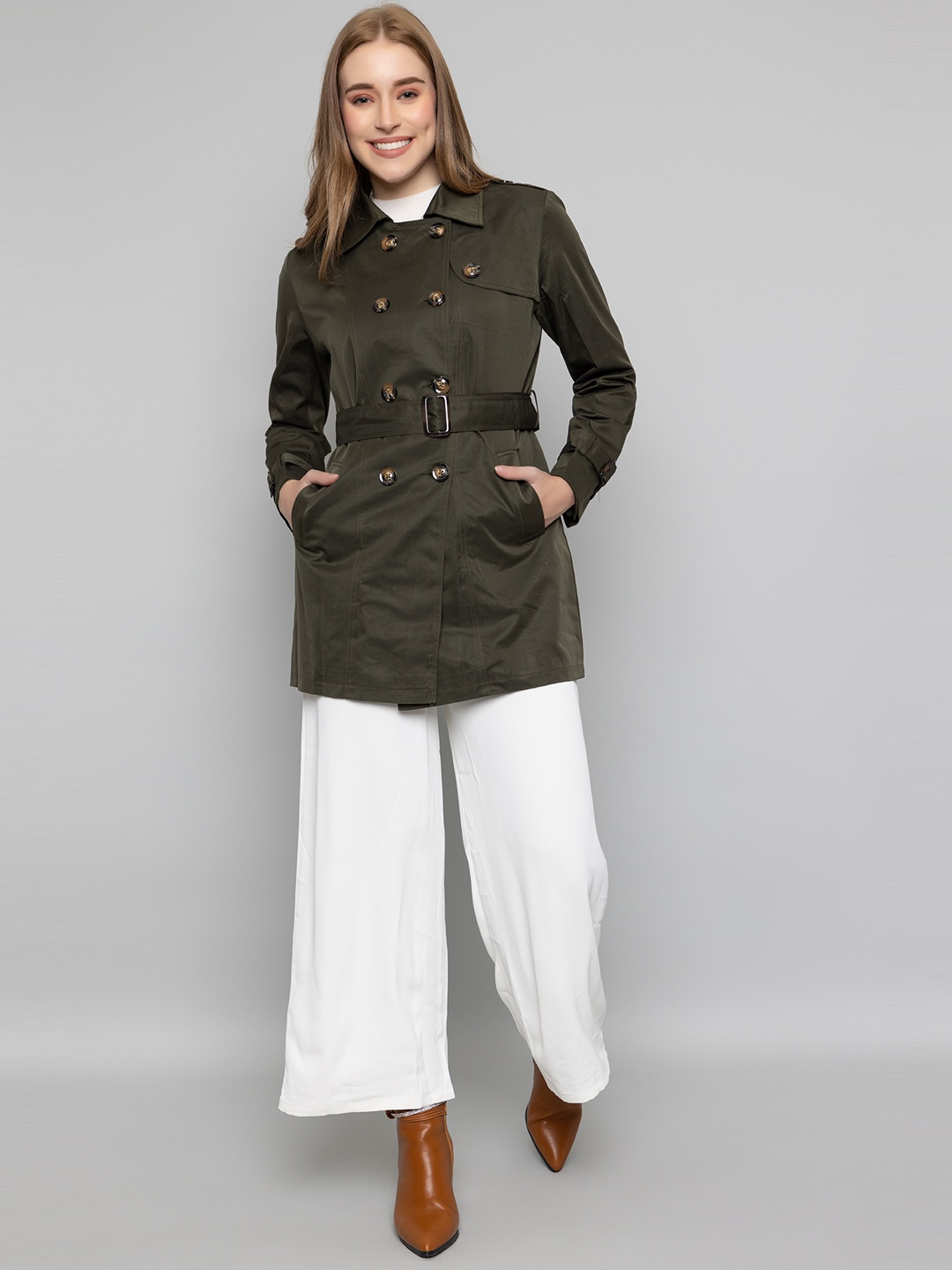 

Dlanxa Double Breasted Winter Trench Coat, Olive