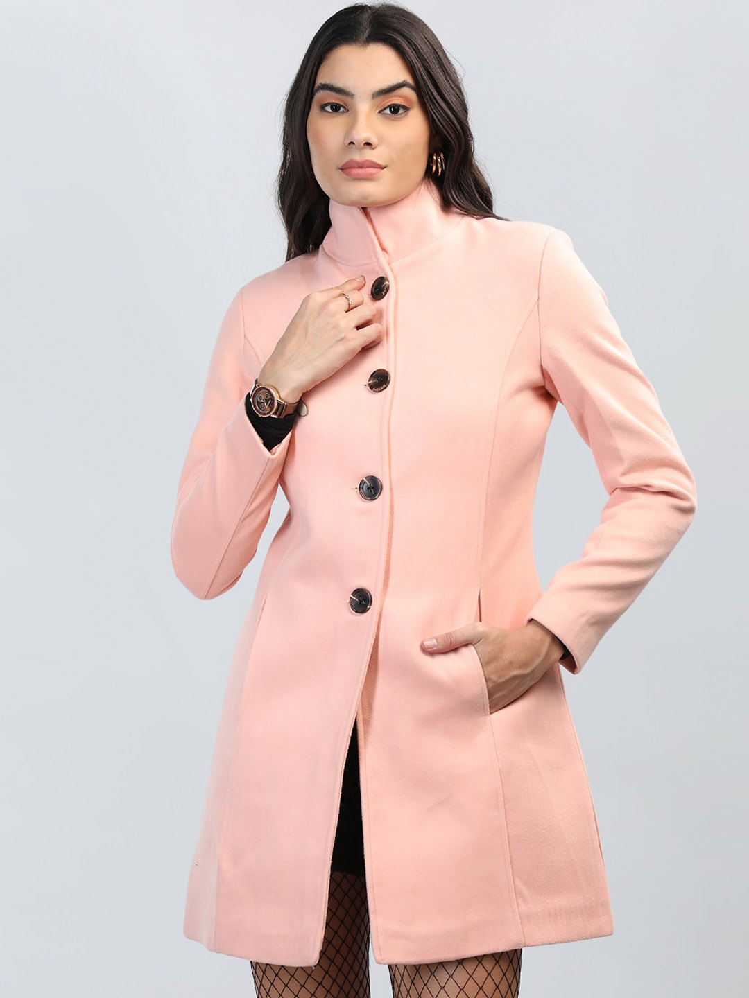 

Dlanxa Single-Breasted Woolen Winter Overcoat, Peach