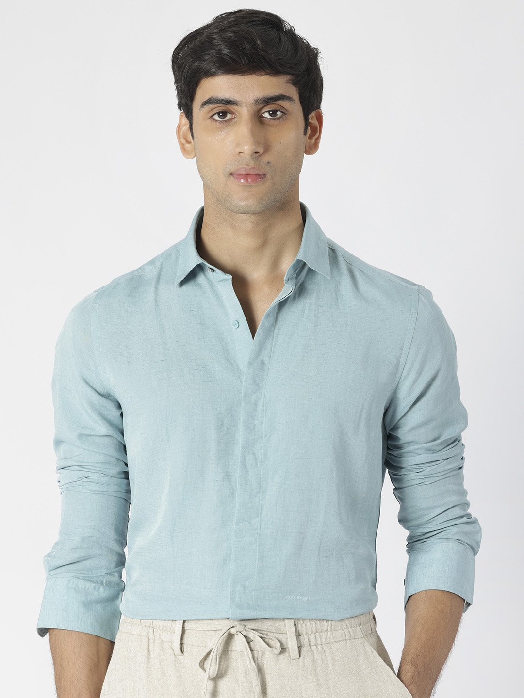 

RARE RABBIT Men Throner Slim Fit Cotton Shirt, Turquoise blue