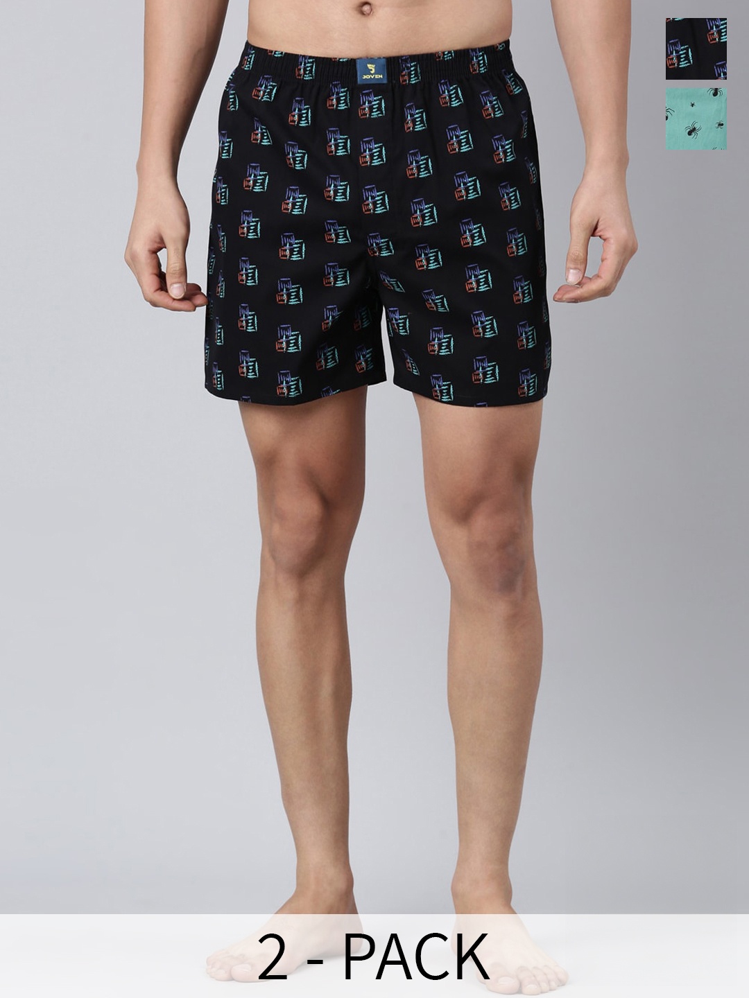 

Joven Pack Of 2 Printed Pure Cotton Boxers JB2P-BSMS, Black