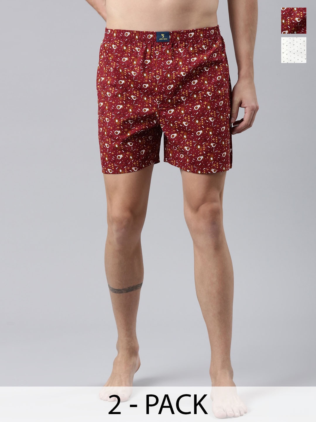 

Joven Pack Of 2 Conversational Printed Pure Cotton Boxers JB2P-WGSP, Maroon