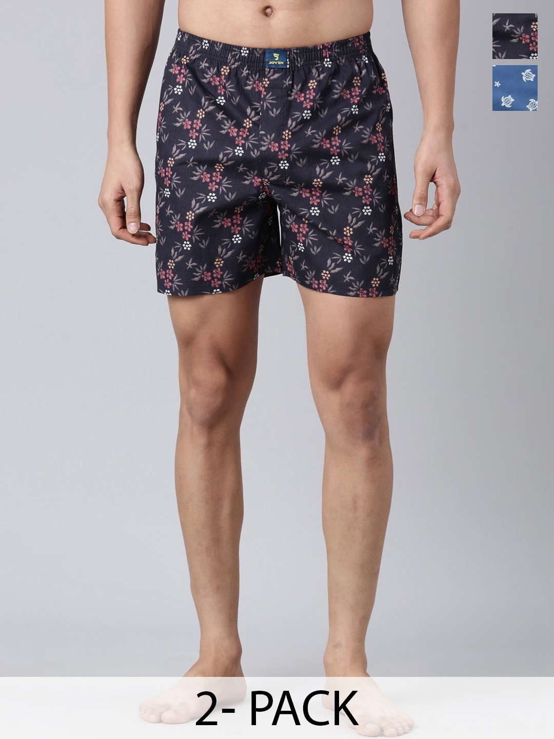 

Joven Pack Of 2 Conversational Printed Pure Cotton Boxers JB2P-NGTO, Navy blue