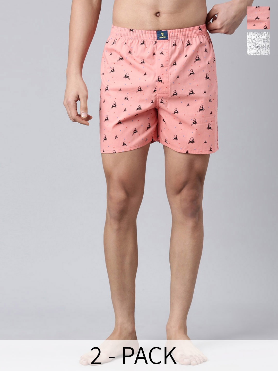 

Joven Pack Of 2 Printed Pure Cotton Anti-Shrink Boxers JB2P-IMPD, Off white