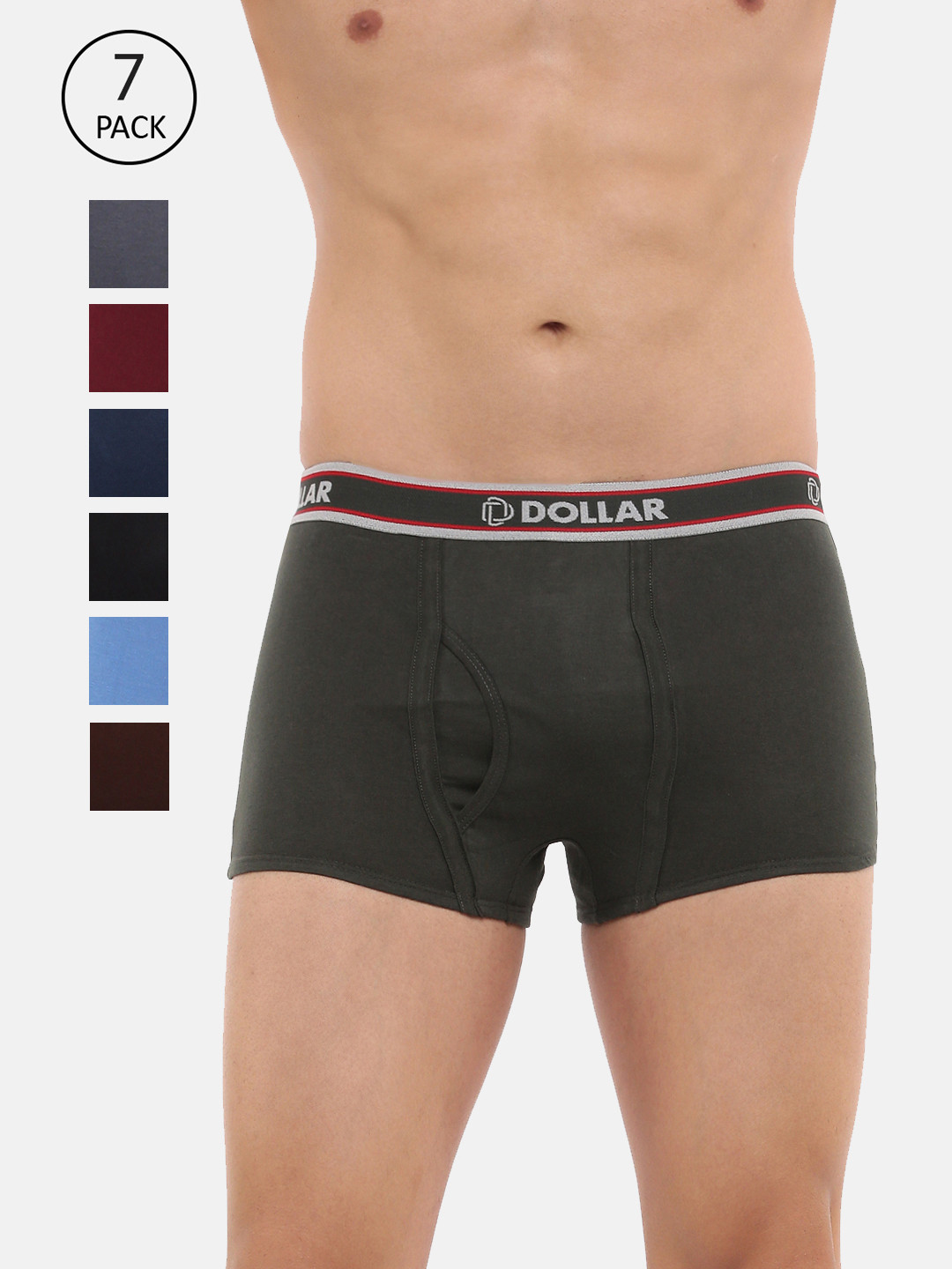 

Dollar Bigboss Men Solid Pack of 7 Combed Cotton Double Pouch Support Trunk MDTR07-PO7, Multi