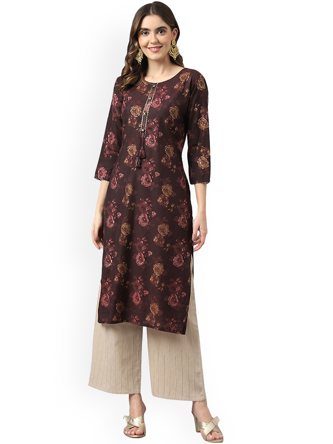 

Sangria Floral Printed Gotta Patti Straight Kurta, Purple