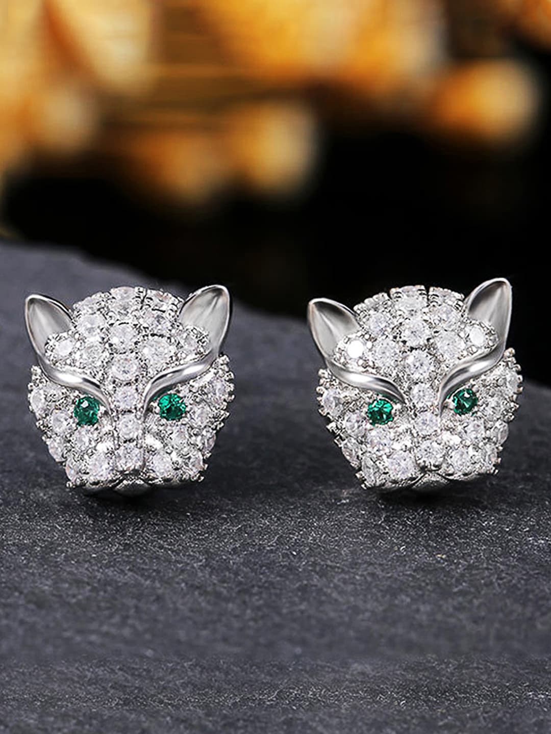 

Designs & You Silver Plated Cubic Zirconia Studded Animal Shaped Stud Earrings