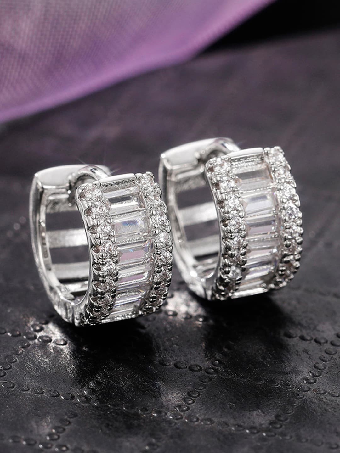 

Designs & You Silver Plated American Diamond Studded Classic Half Hoop Earrings