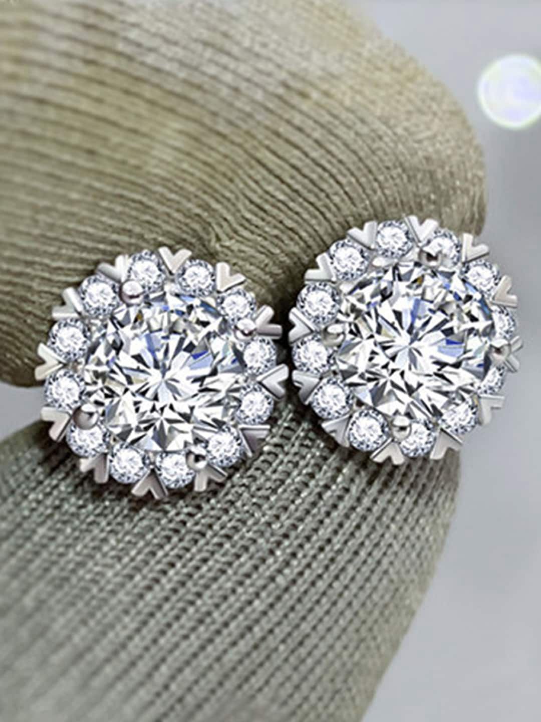 

Designs & You Silver-Plated American Diamond-Studded Circular Studs Earrings