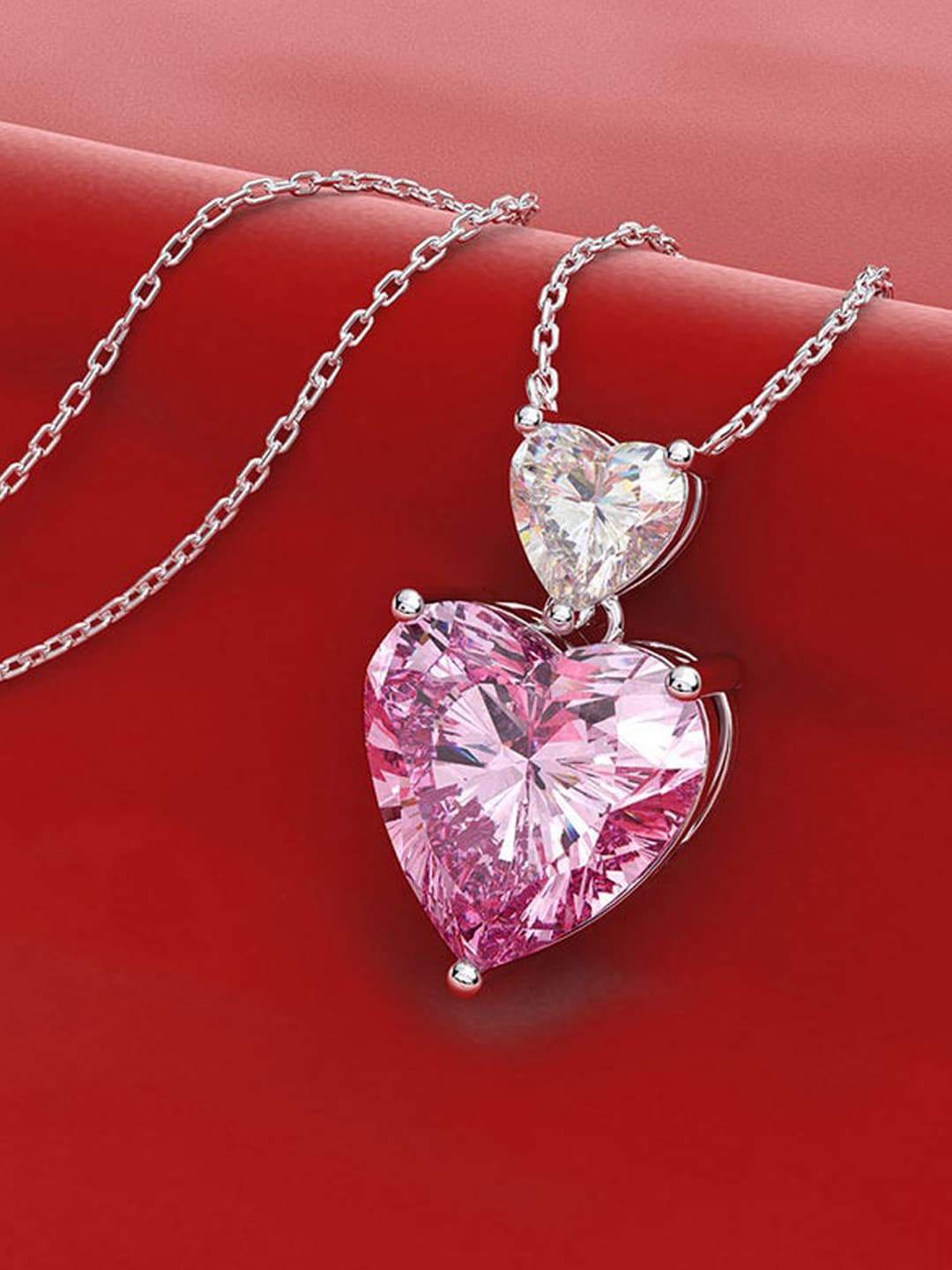 

Designs & You Silver-Plated American Diamond Studded Heart Shape Pendant