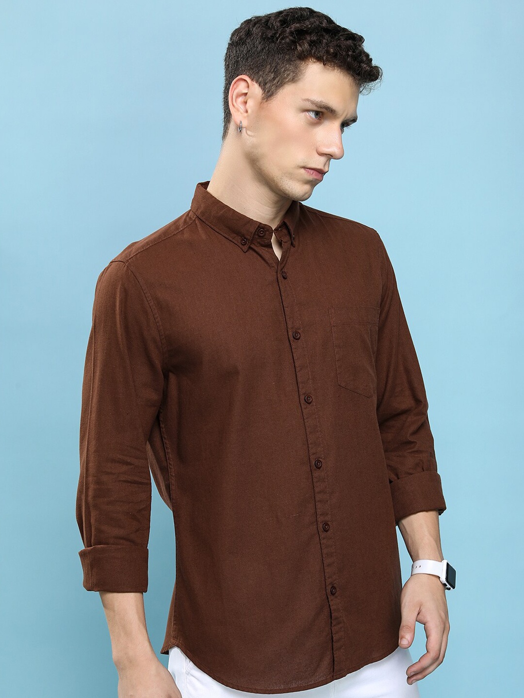 

HIGHLANDER Slim Fit Button-Down Collar Long Sleeves Casual Shirt, Brown