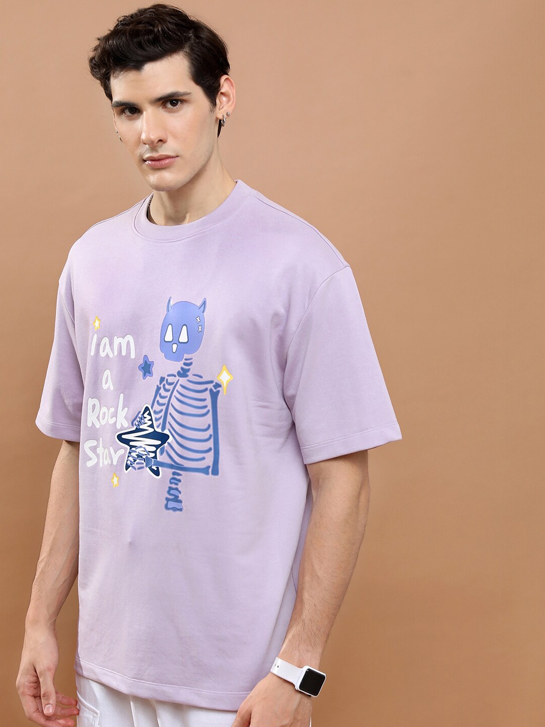 

HIGHLANDER Unisex Graphic Printed Drop Shoulder Sleeves Oversized T-Shirt, Lavender