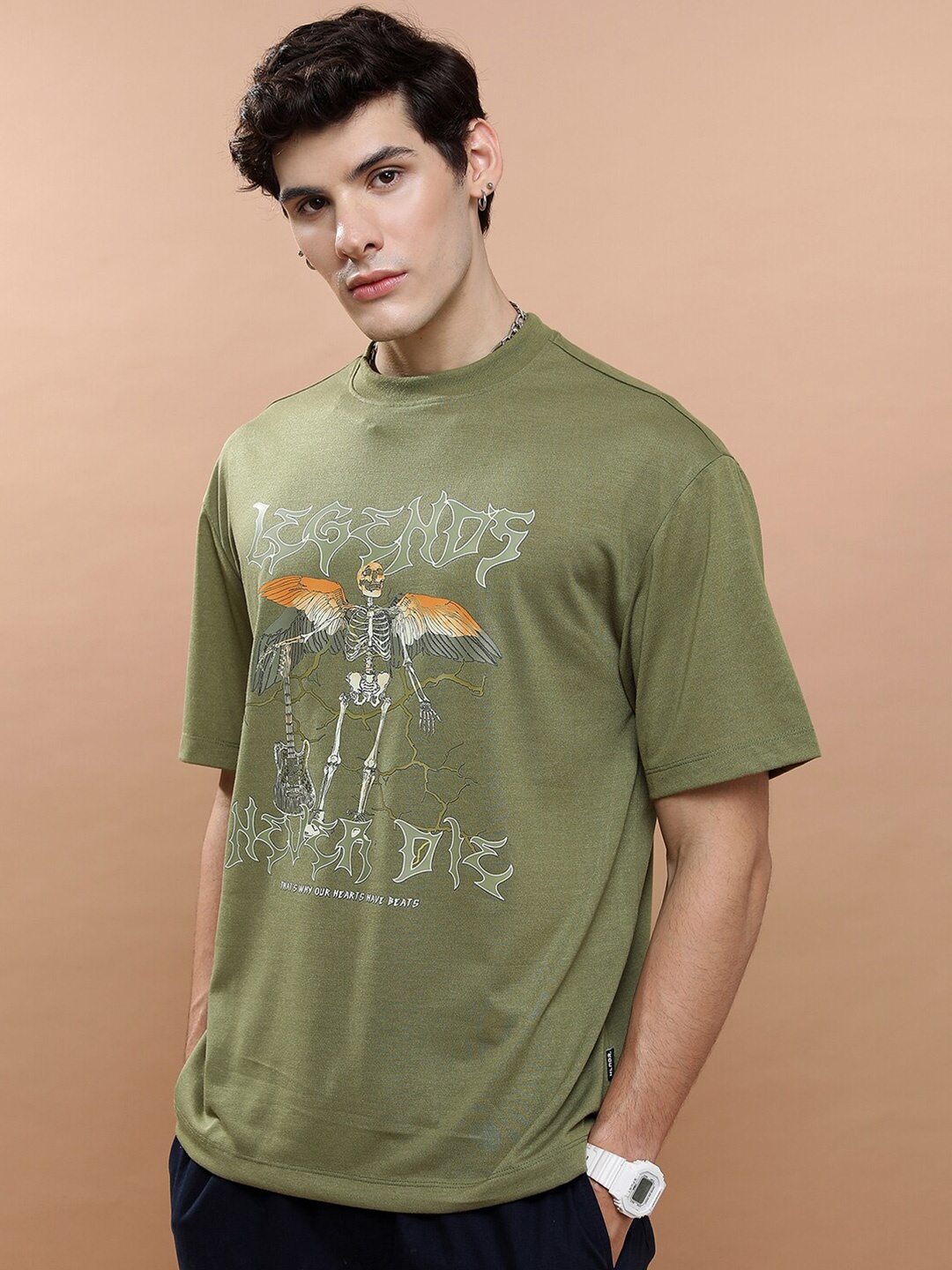 

HIGHLANDER Unisex Graphic Printed Oversized T-Shirt, Green