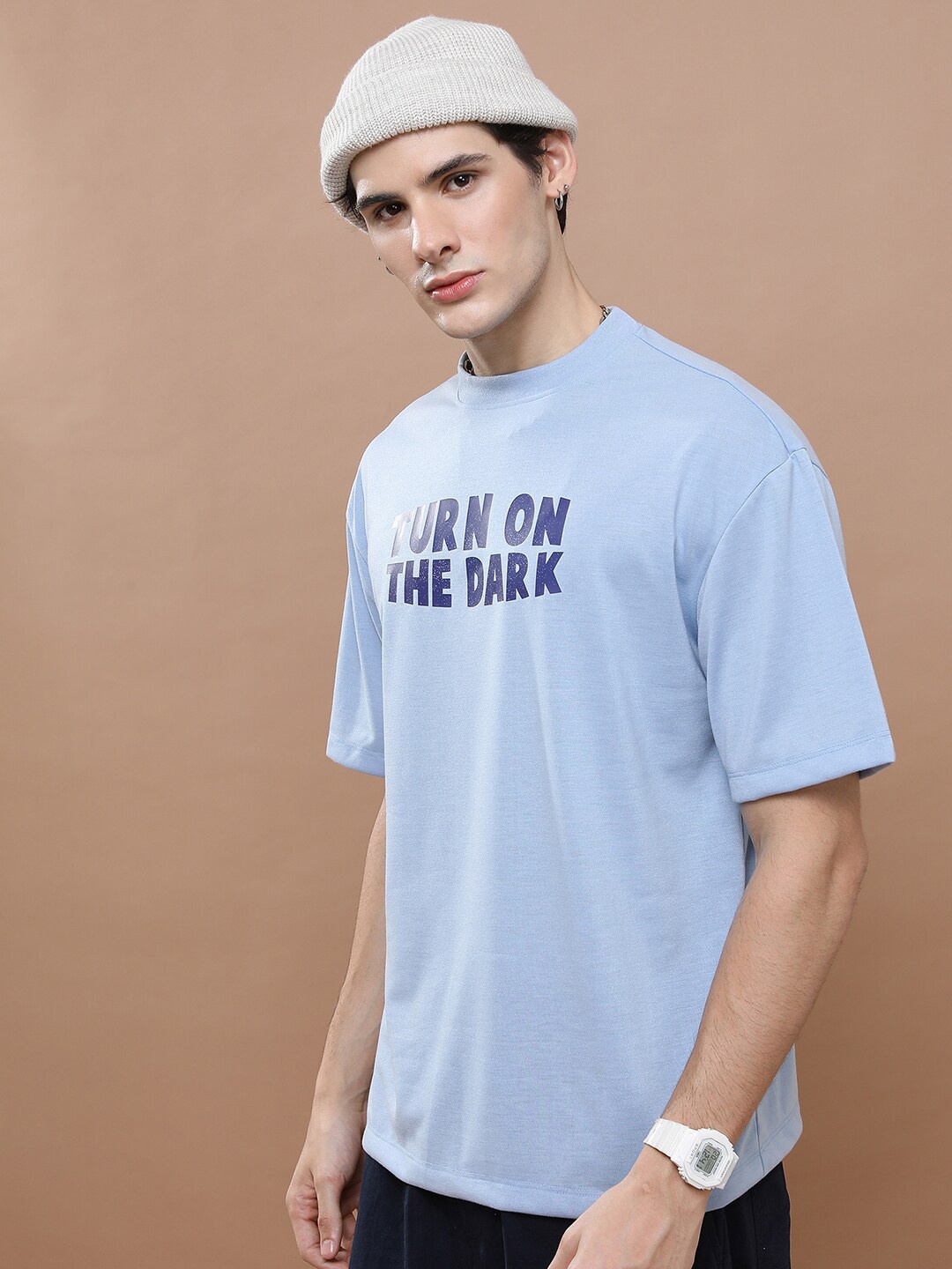 

HIGHLANDER Unisex Typography Printed Drop Shoulder Oversized T-Shirt, Blue