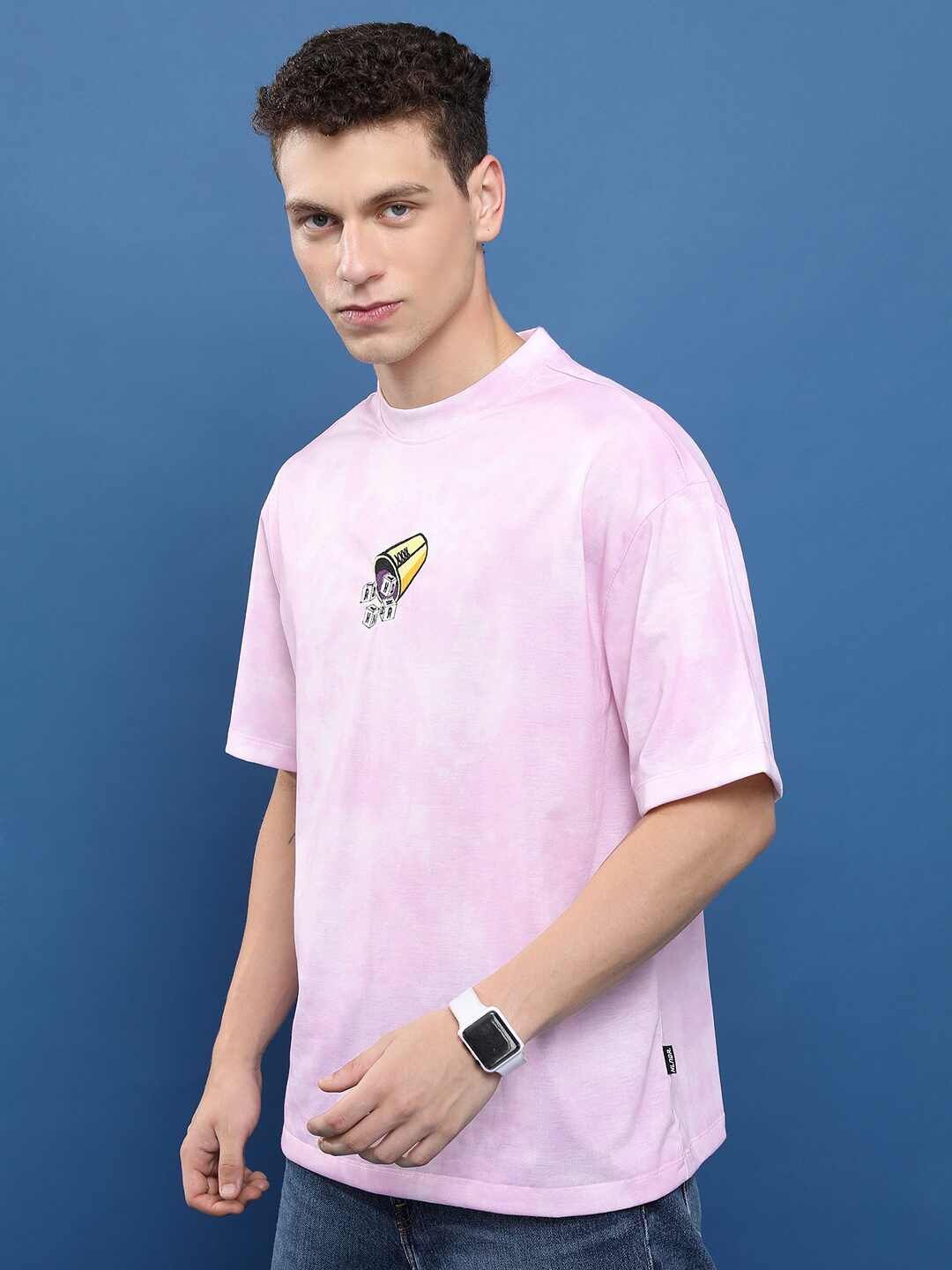

HIGHLANDER Pink Unisex Tie and Dye Drop-Shoulder Sleeves Oversized T-shirt
