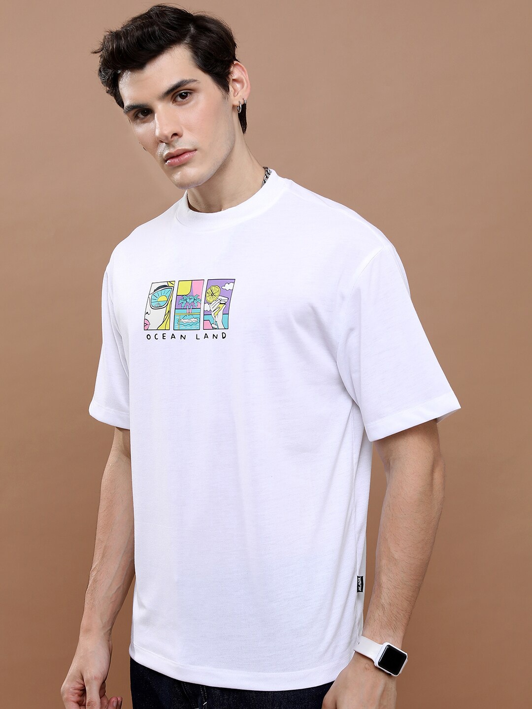 

HIGHLANDER Unisex Typography Printed Oversized T-Shirt, White