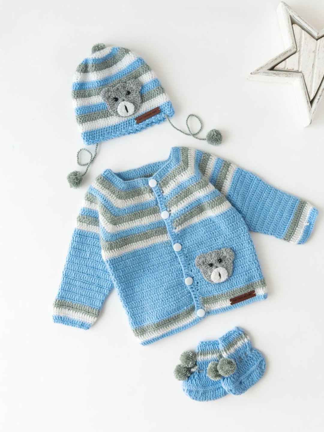 

The Original Knit Unisex Self Design Cable Knit Acrylic Sweater Set, Blue