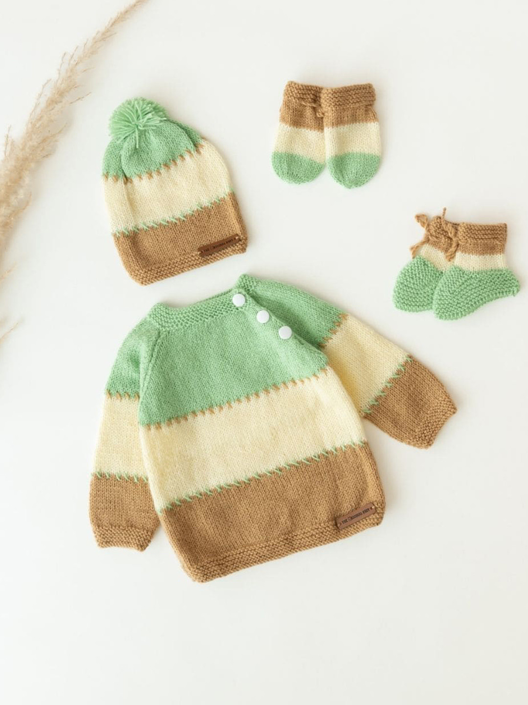 

The Original Knit Kids Self Design Cable Knit Acrylic Sweater Set, Green