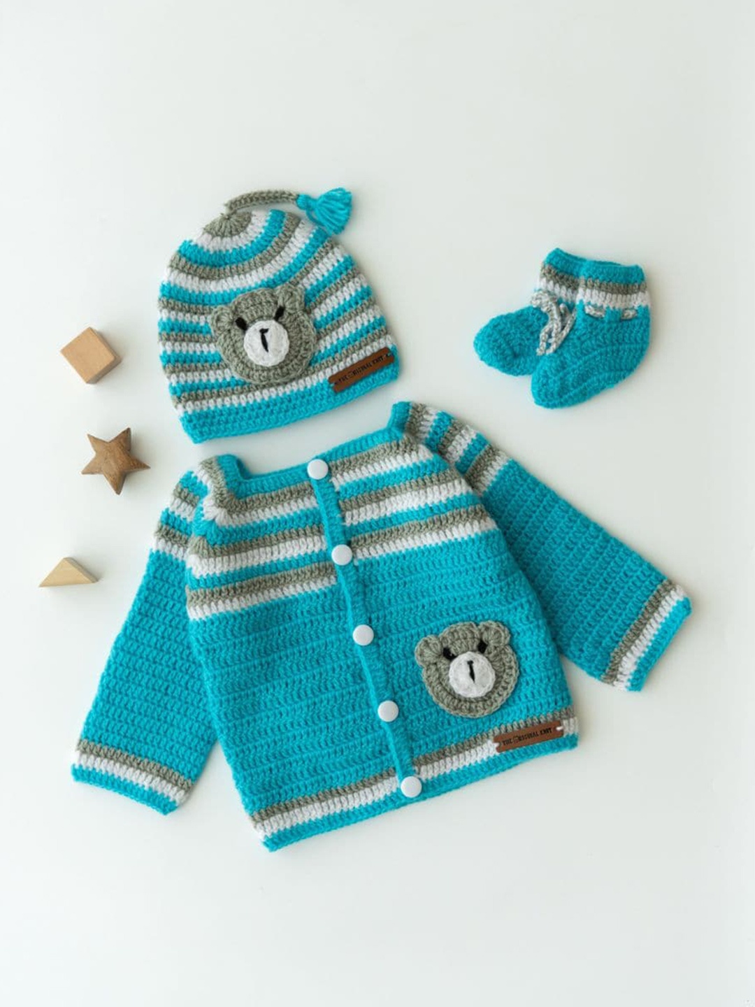 

The Original Knit Kids Self Design Cable Knit Acrylic Sweater Set, Blue